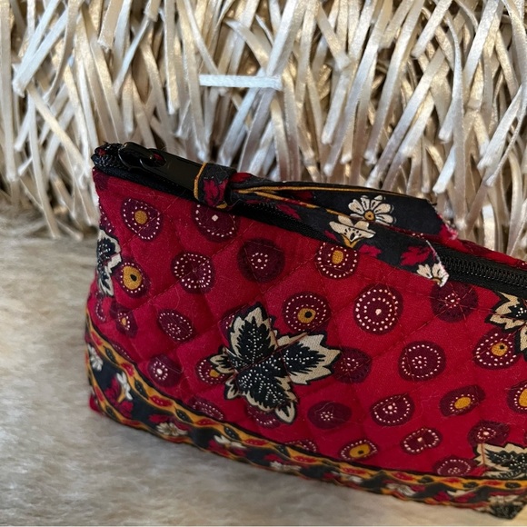 Vintage VERA BRADLEY Red Coin 1999 Travel Cosmetic Case Gold Leaves Lined - Picture 3 of 11